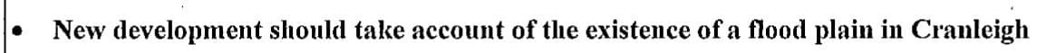 Point taken from Cranleigh Design Statement 2008 re flood plain