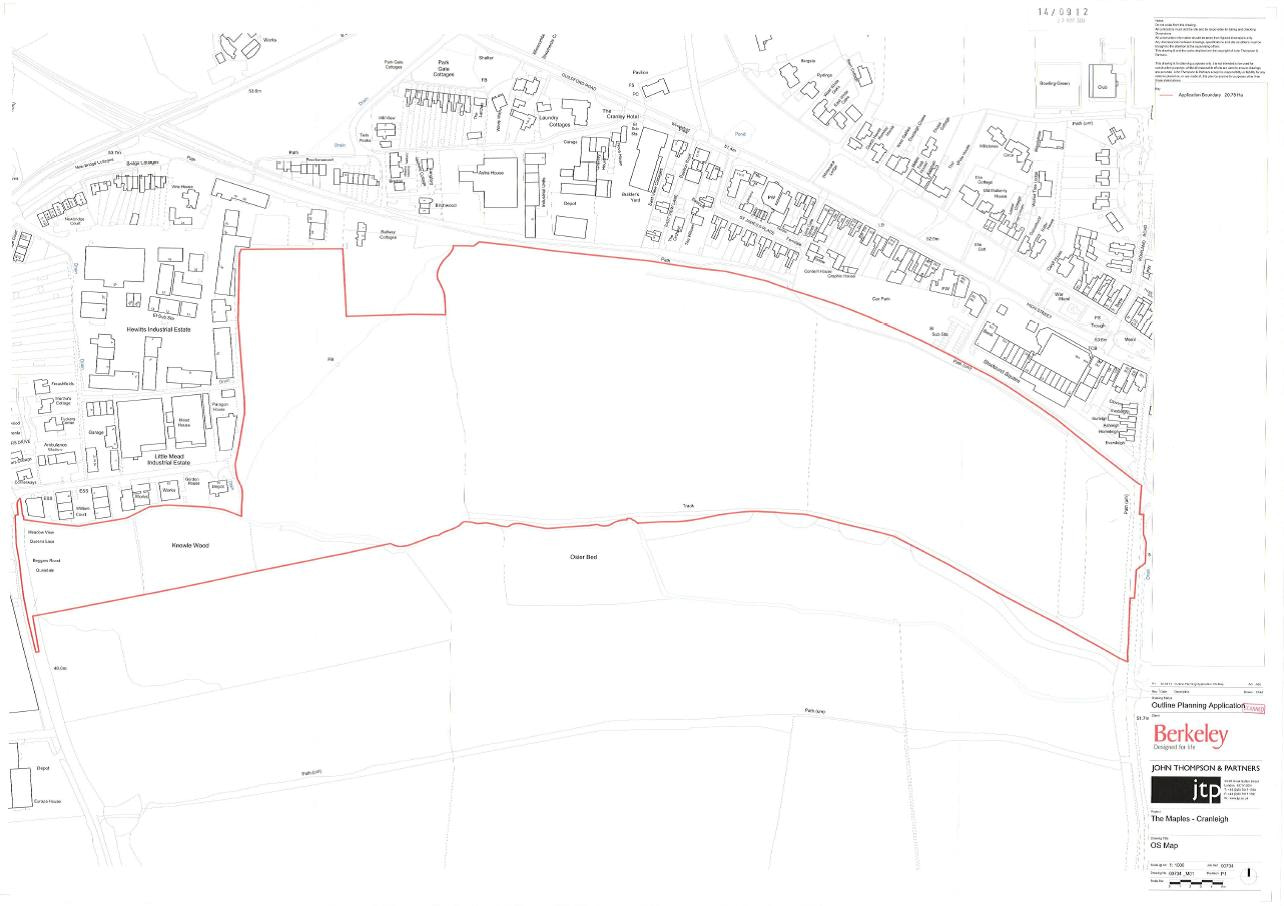 Red line boundary map of Berkeley Homes The Maples site Cranleigh