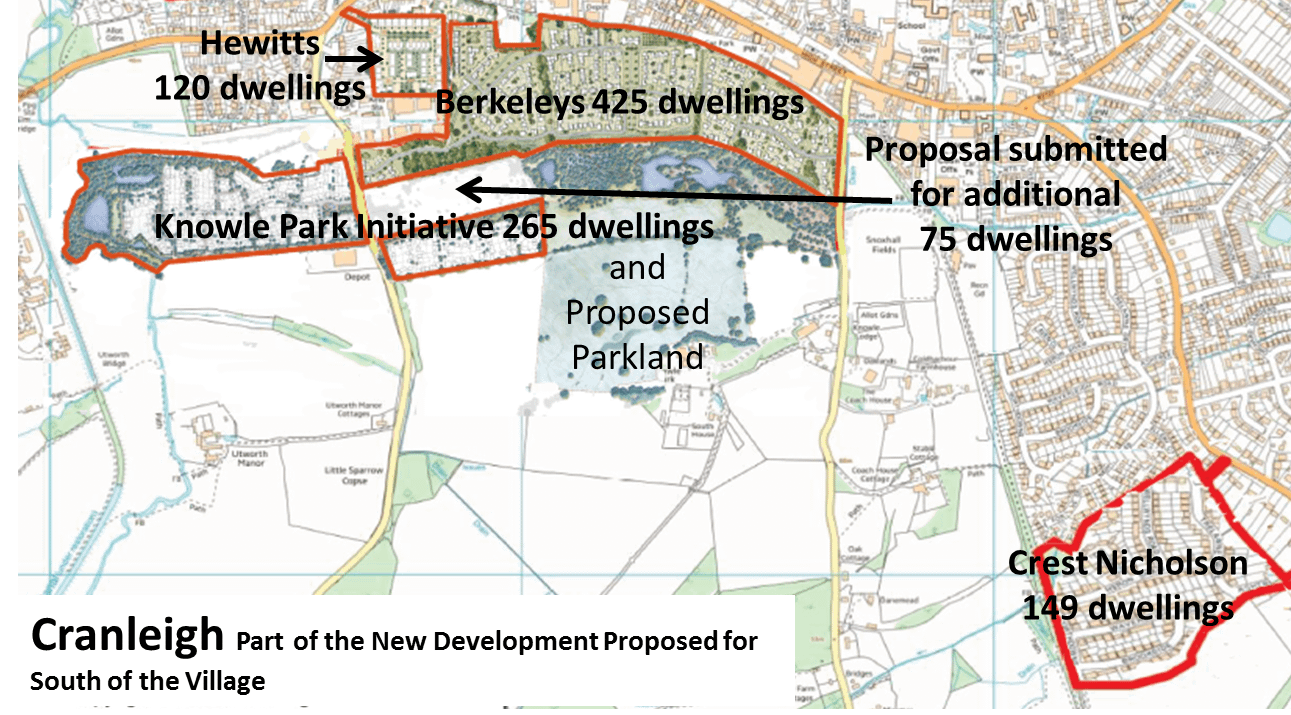 Map of Cranleigh with development South of Village