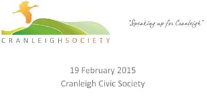 Cranleigh Society logo and meeting date 19 February 2015