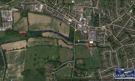 map of raw sewage entering watercourse in Cranleigh