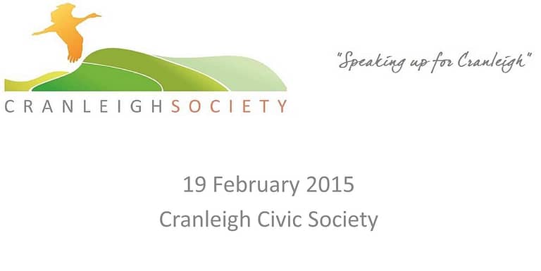 Cranleigh Society logo and meeting date 19 February 2015