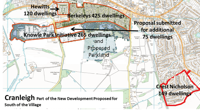 Map of Cranleigh with development South of Village